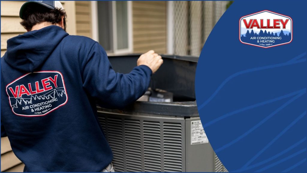 An HVAC technician servicing an AC condenser unit